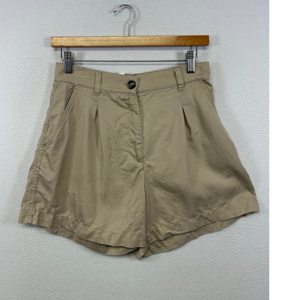 Minimalist H&M Womens Size 6 Khaki Lyocell Linen Blend Pleated High Rise Shorts